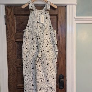 Cat Print White Overalls, Women's Size Medium